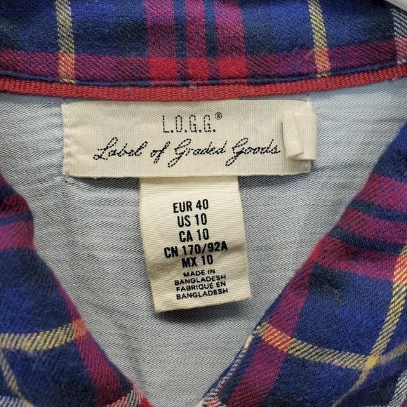 L.O.G.G. Long Shirt Womens Size 10 Multi Plaid Long Sleeve Collared Button Down - Picture 5 of 8